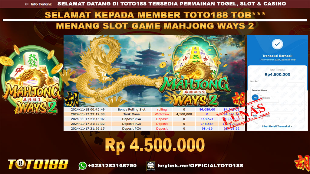 Bukti JP Kemenangan SLOT GAME MAHJONG WAYS2 17 NOV 24
