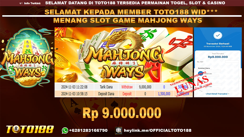 Bukti JP Kemenangan SLOT GAME MAHJONG WAYS 03 NOV 24