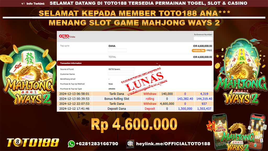 Bukti JP Kemenangan SLOT GAME MAHJONG WAYS2 12 DES 24