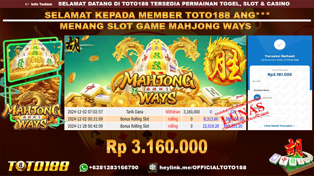 Bukti JP Kemenangan SLOT GAME MAHJONG WAYS 02 DES 24