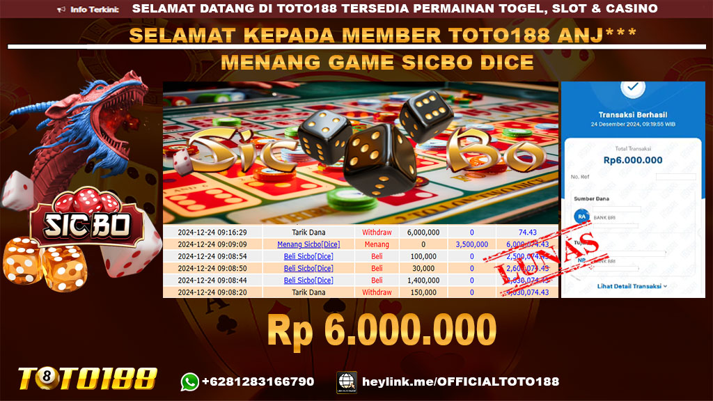 Bukti JP Kemenangan SICBO DICE GAMES 24 DES 24