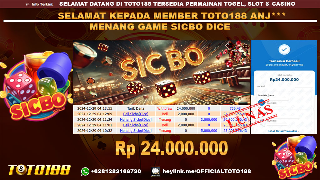 Bukti JP Kemenangan SICBO DICE GAMES 29 DES 24
