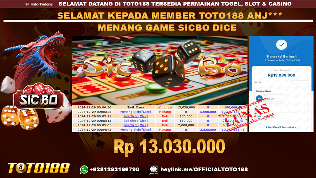 Bukti JP Kemenangan SICBO DICE GAMES 29 DES 24