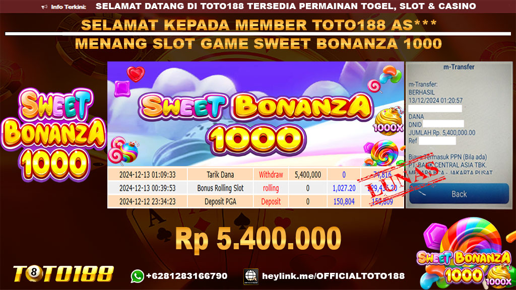 Bukti JP Kemenangan SLOT GAME SWEET BONANZA 1000 13 DES 24