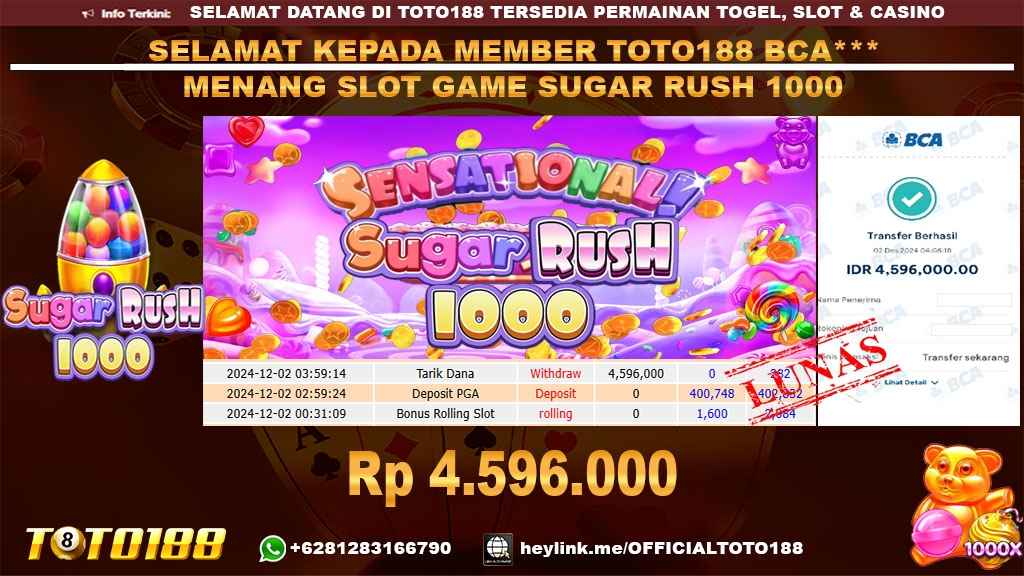 Bukti JP Kemenangan SLOT GAME SUGAR RUSH 1000 02 DES 24