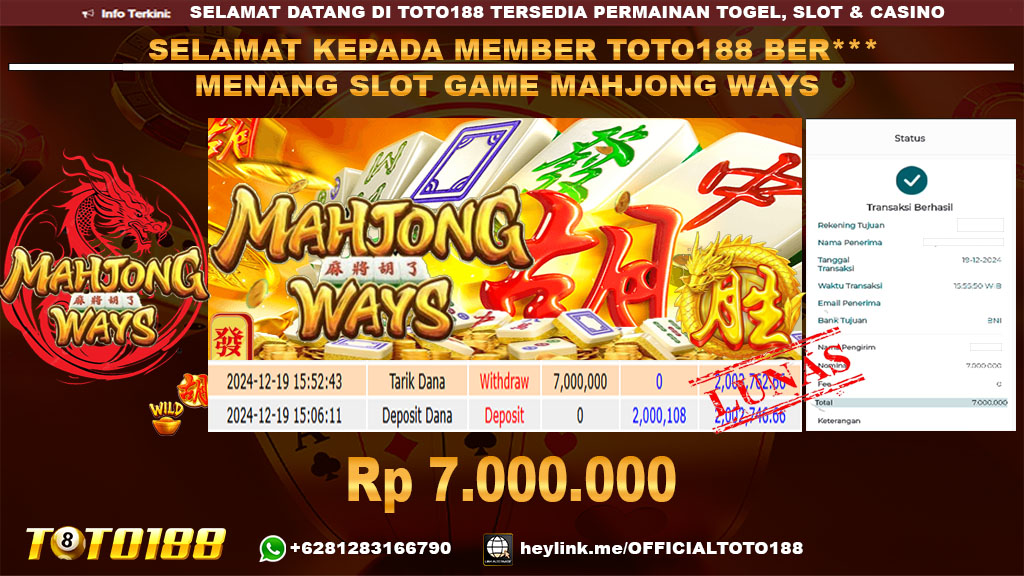 Bukti JP Kemenangan SLOT GAME MAHJONG WAYS 19 DES 24