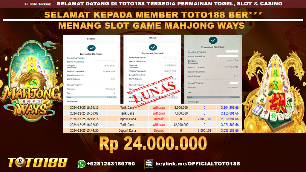 Bukti JP Kemenangan SLOT GAME MAHJONG WAYS 25 DES 24