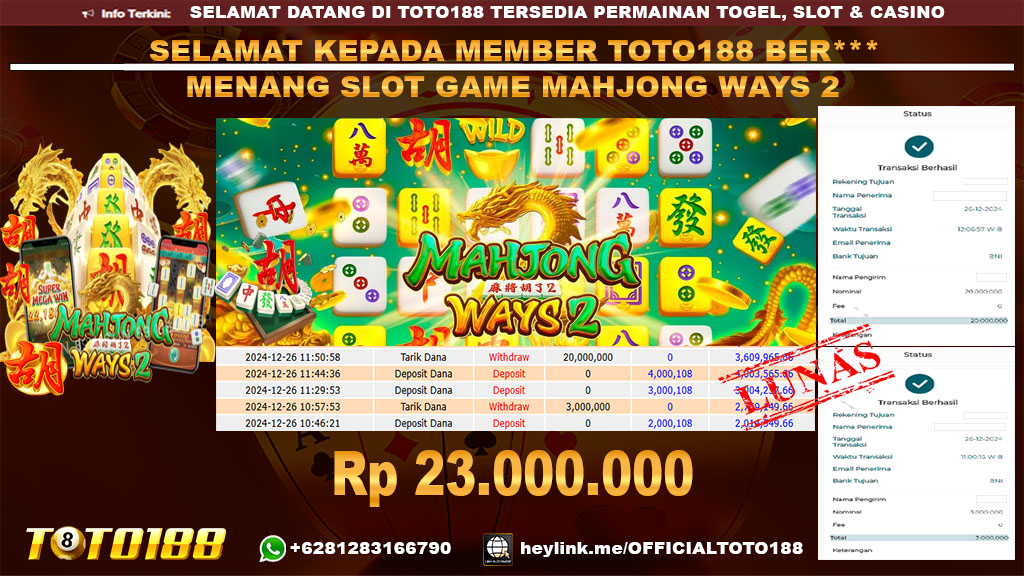 Bukti JP Kemenangan SLOT GAME MAHJONG WAYS2 26 DES 24