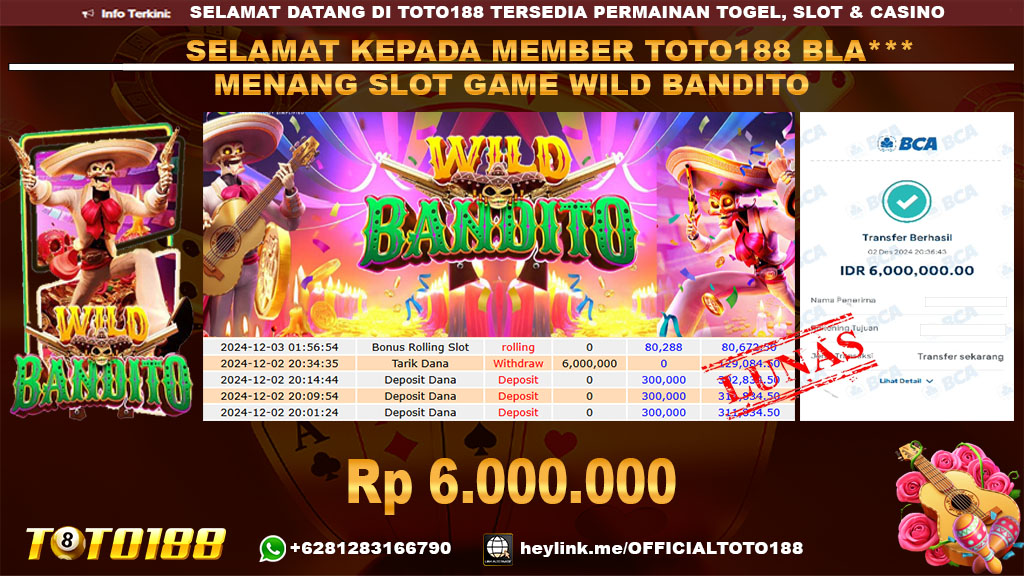 Bukti JP Kemenangan SLOT GAME WILD BANDITO 02 DES 24