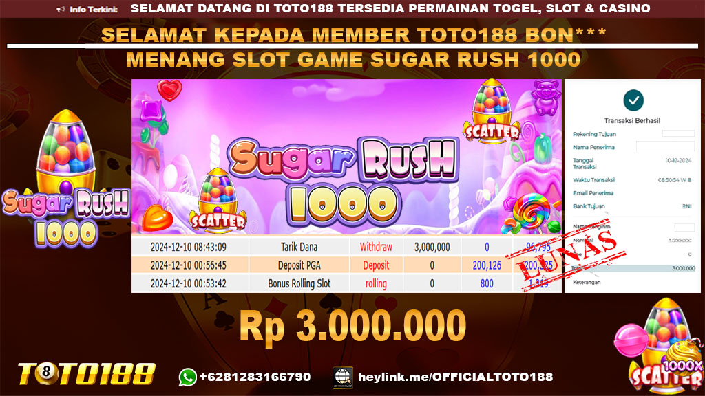 Bukti JP Kemenangan SLOT GAME SUGAR RUSH 1000 10 DES 24