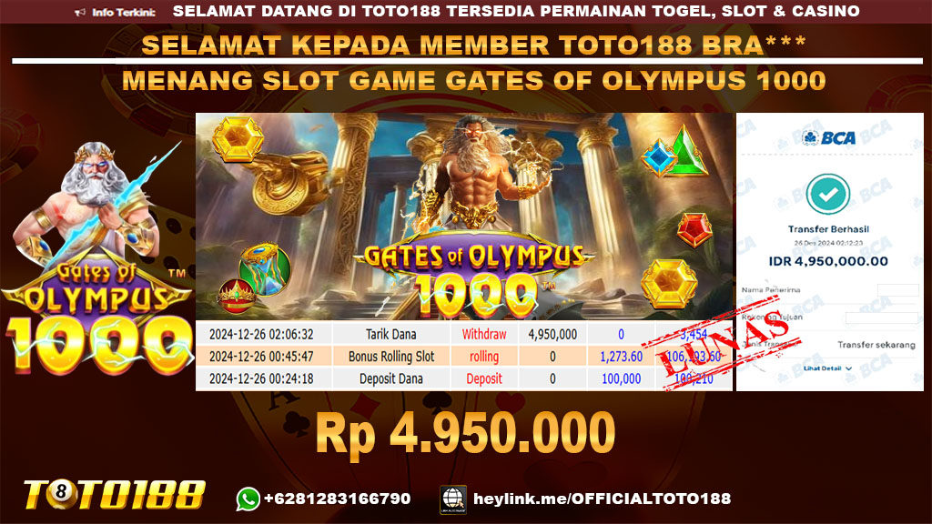 Bukti JP Kemenangan SLOT GAME GATES OF OLYMPUS 1000 26 DES 24