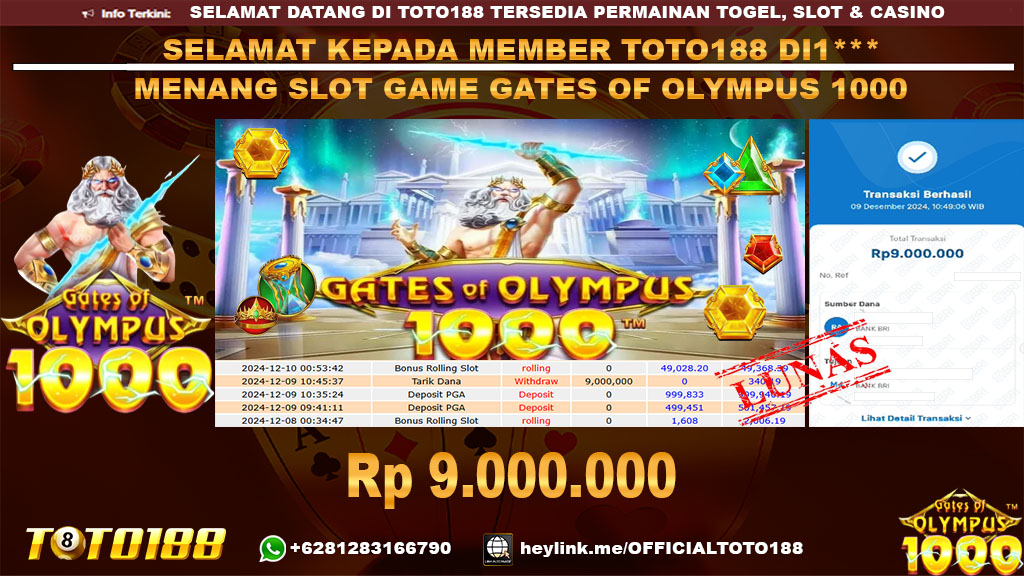 Bukti JP Kemenangan SLOT GAME GATES OF OLYMPUS 1000 09 DES 24