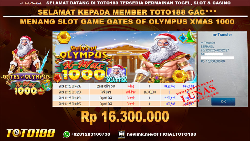 Bukti JP Kemenangan SLOT GAME GATES OF OLYMPUS XMAS 1000 25 DES 24