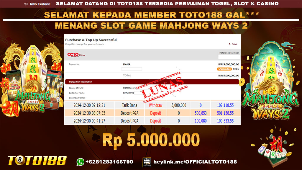 Bukti JP Kemenangan SLOT GAME MAHJONG WAYS2 30 DES 24