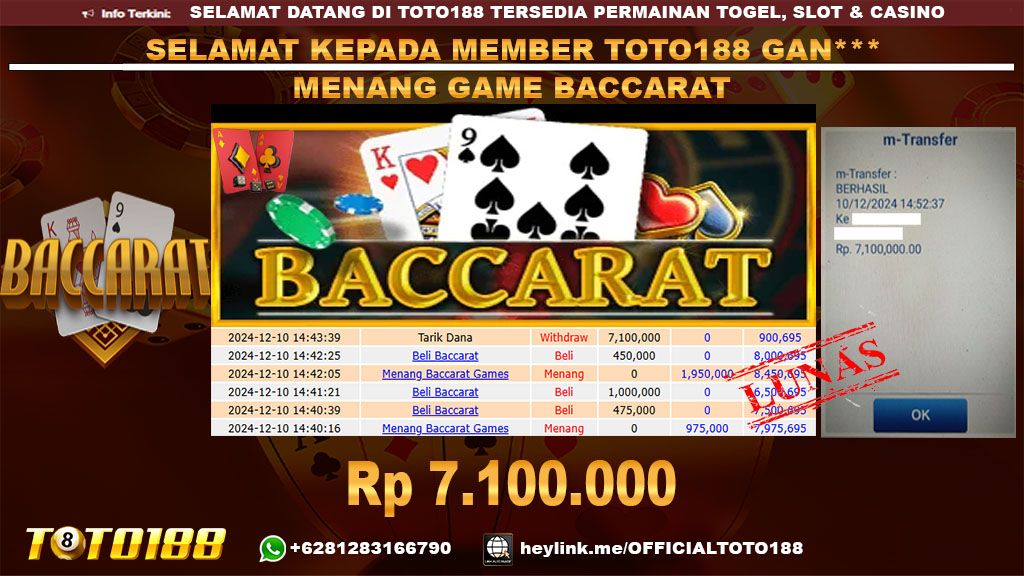 Bukti JP Kemenangan GAME BACCARAT 10 DES 24