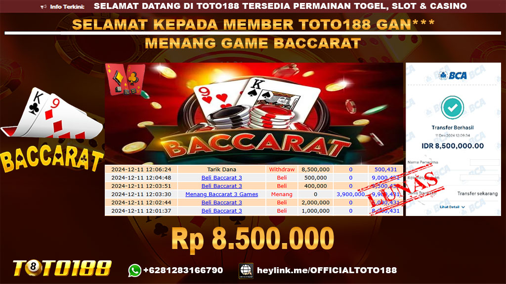 Bukti JP Kemenangan GAME BACCARAT 11 DES 24
