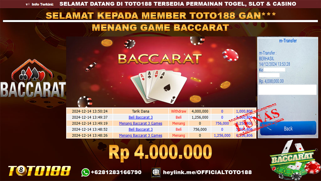 Bukti JP Kemenangan GAME BACCARAT 14 DES 24