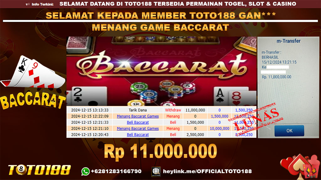 Bukti JP Kemenangan GAME BACCARAT 15 DES 24