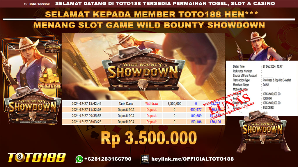 Bukti JP Kemenangan SLOT GAME WILD BOUNTY SHOWDOWN 27 DES 24