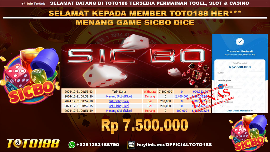 Bukti JP Kemenangan SICBO DICE GAMES 31 DES 24