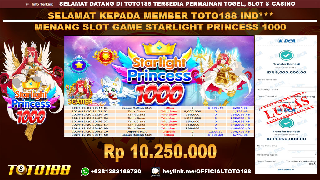 Bukti JP Kemenangan SLOT GAME STARLIGHT PRINCESS 1000 20 DES 24