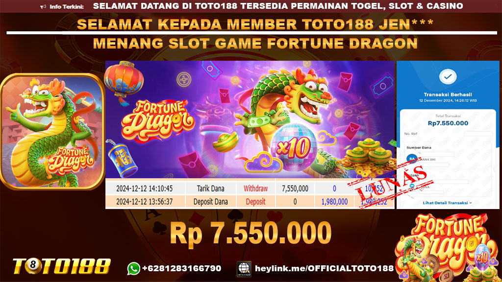 Bukti JP Kemenangan SLOT GAME FORTUNE DRAGON 12 DES 24