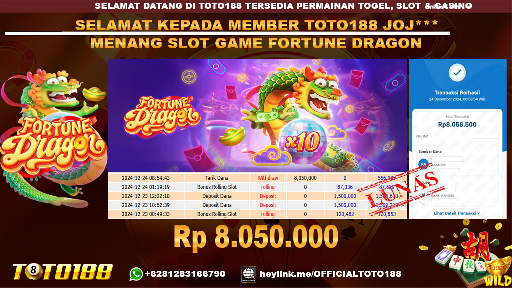 Bukti JP Kemenangan SLOT GAME FORTUNE DRAGON 24 DES 24