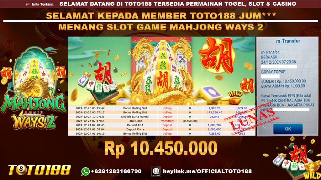 Bukti JP Kemenangan SLOT GAME MAHJONG WAYS2 24 DES 24