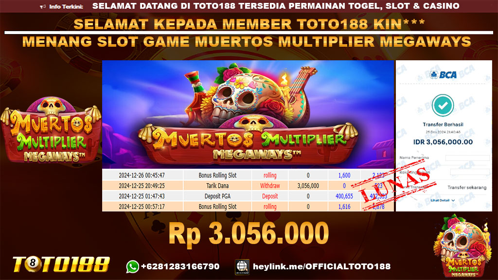 Bukti JP Kemenangan SLOT GAME MUERTOD MULTIPLIER MEGAWAYS 25 DES 24