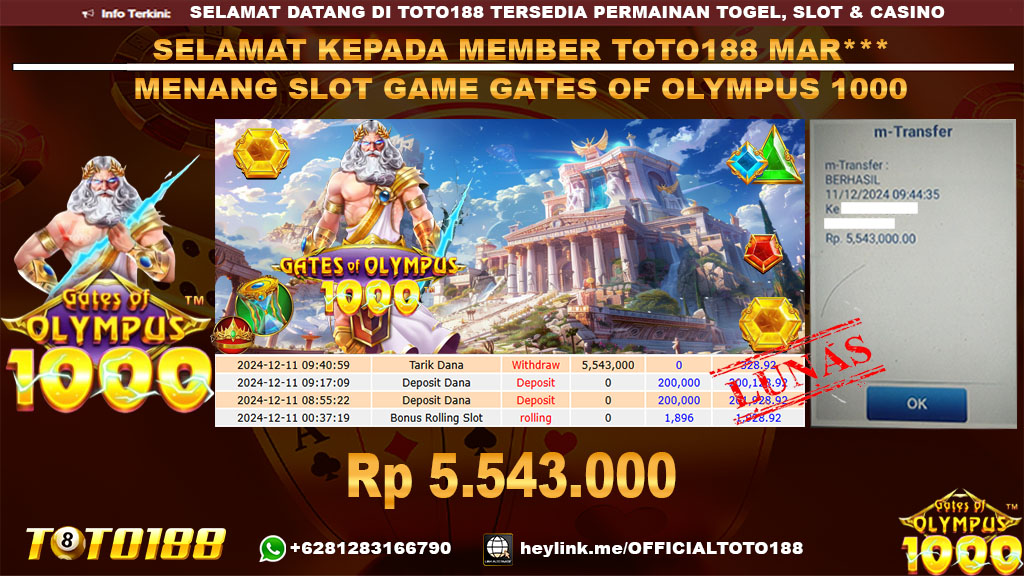 Bukti JP Kemenangan SLOT GAME GATES OF OLYMPUS 1000 11 DES 24