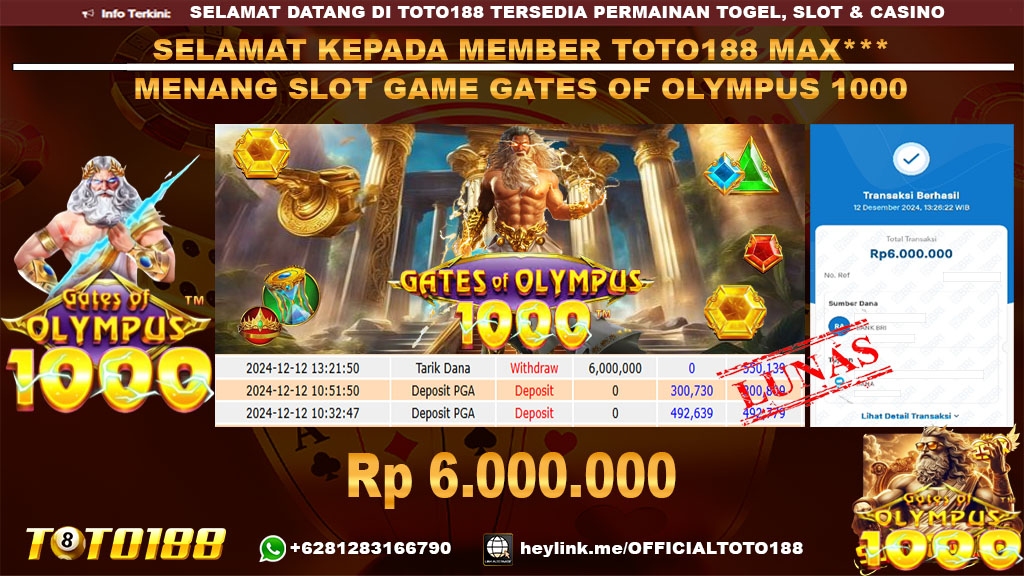 Bukti JP Kemenangan SLOT GAME GATES OF OLYMPUS 1000 12 DES 24