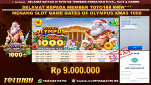 Bukti JP Kemenangan SLOT GAME GATES OF OLYMPUS XMAS 1000 06 DES 24