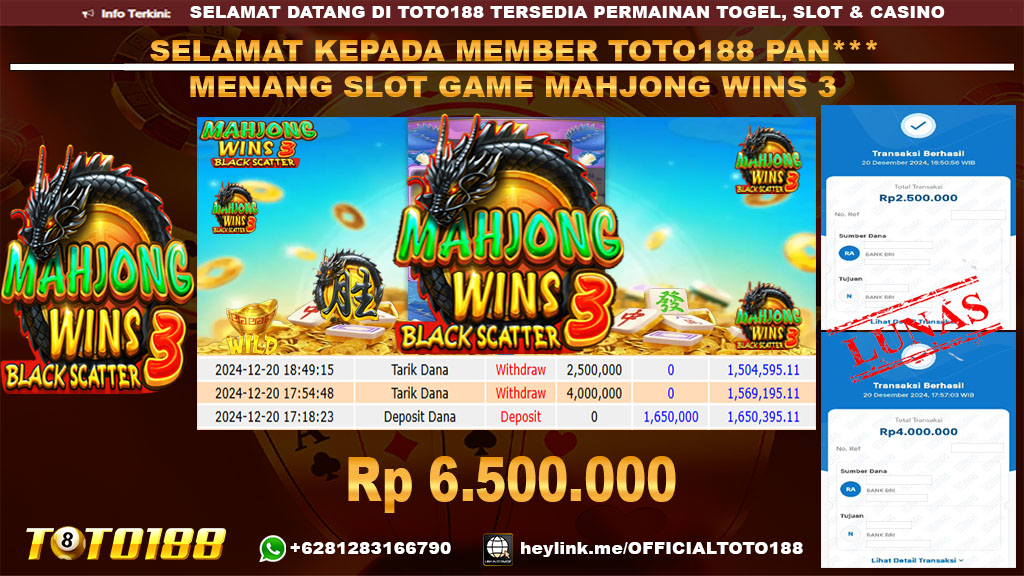 Bukti JP Kemenangan SLOT GAME MAHJONG WINS3 20 DES 24