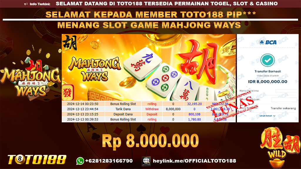 Bukti JP Kemenangan SLOT GAME MAHJONG WAYS 13 DES 24