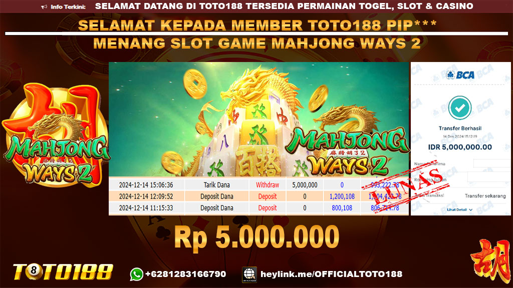 Bukti JP Kemenangan SLOT GAME MAHJONG WAYS2 14 DES 24
