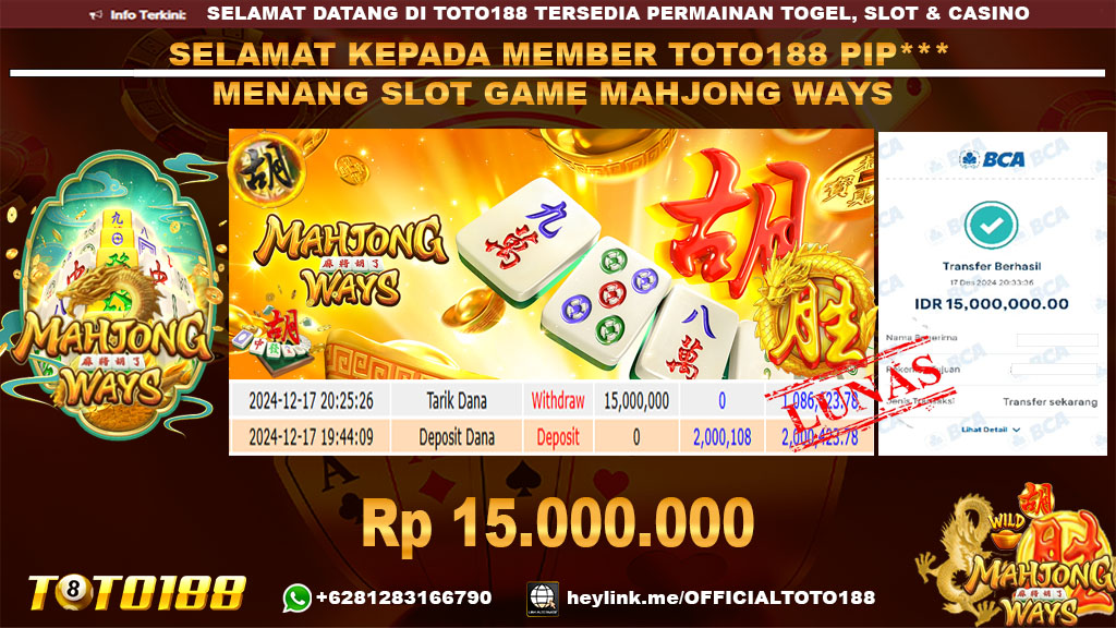 Bukti JP Kemenangan SLOT GAME MAHJONG WAYS 17 DES 24