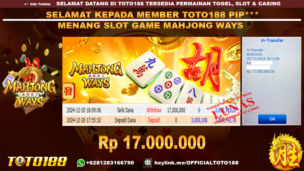 Bukti JP Kemenangan SLOT GAME MAHJONG WAYS 20 DES 24