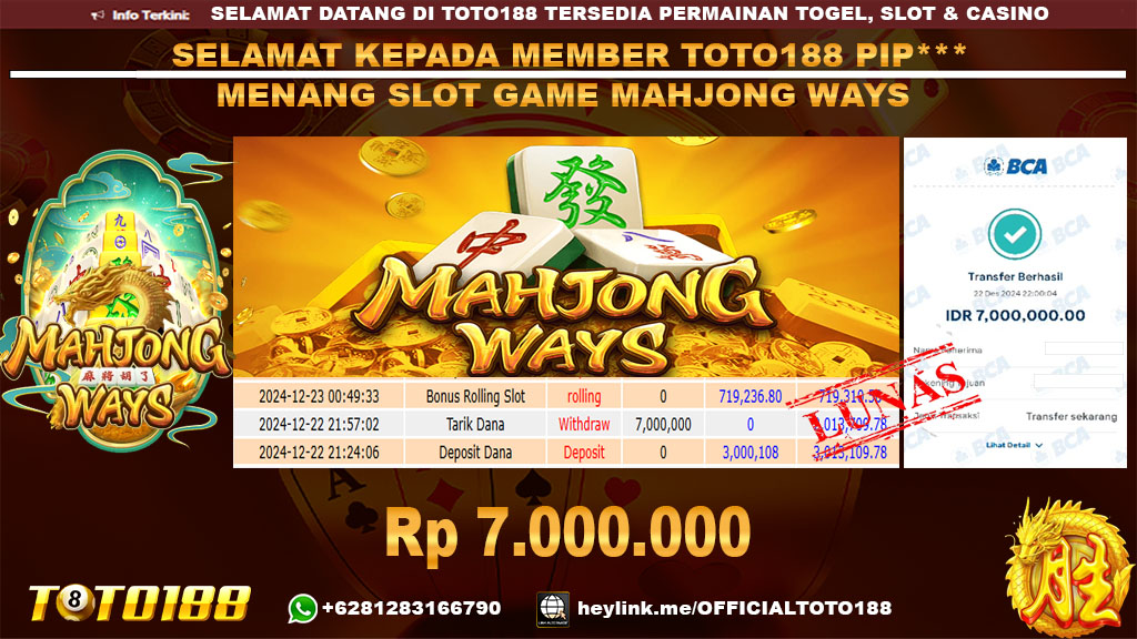 Bukti JP Kemenangan SLOT GAME MAHJONG WAYS 22 DES 24