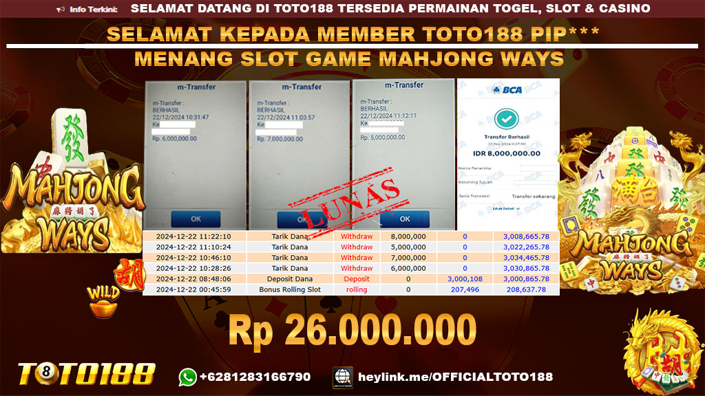 Bukti JP Kemenangan SLOT GAME MAHJONG WAYS 22 DES 24