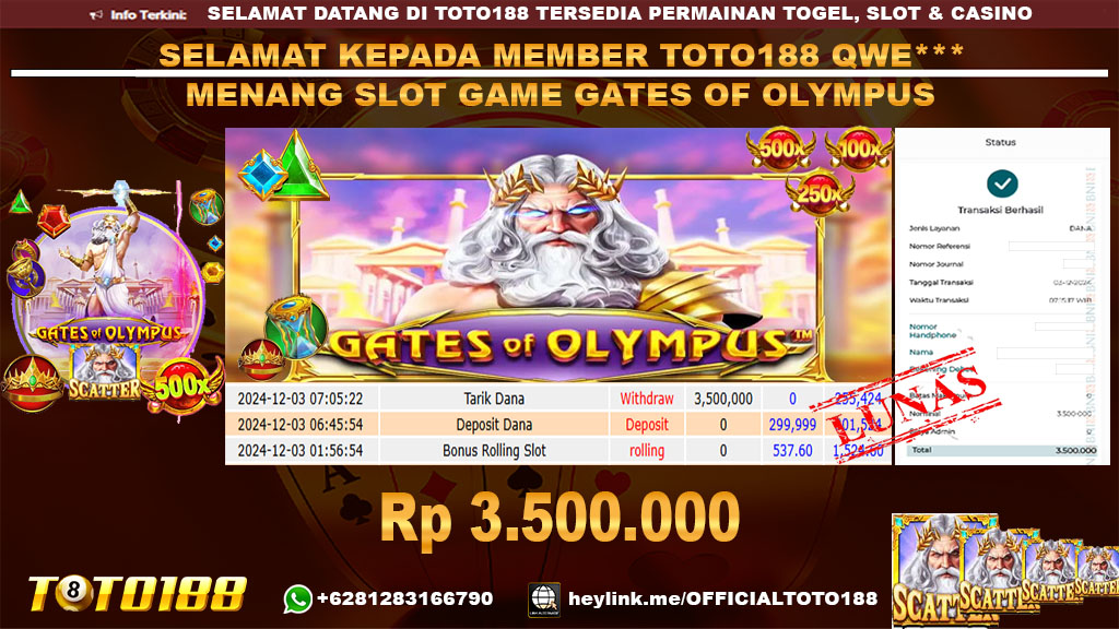 Bukti JP Kemenangan SLOT GAME GATES OF OLYMPUS 03 DES 24