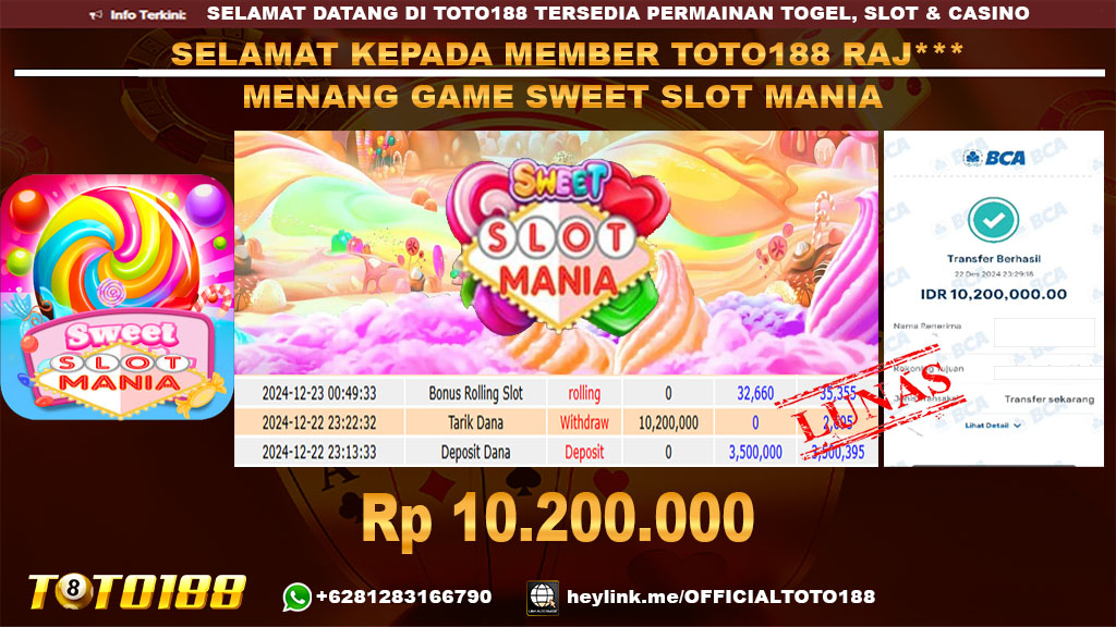 Bukti JP Kemenangan SWEET SLOT MANIA 22 DES 2024
