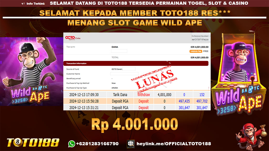 Bukti JP Kemenangan SLOT GAME WILD APE 13 DES 24