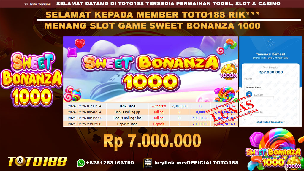 Bukti JP Kemenangan SLOT GAME SWEET BONANZA 1000 26 DES 24