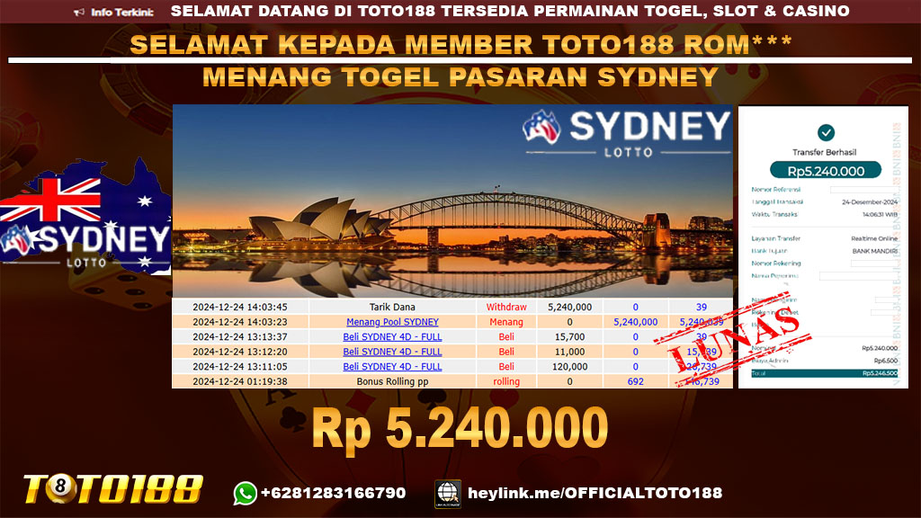 Bukti JP Kemenangan TOGEL PASARAN SYDNEY 24 DES 24