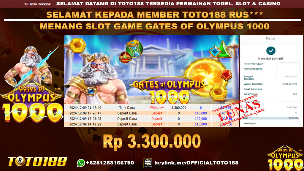 Bukti JP Kemenangan SLOT GAME GATES OF OLYMPUS 1000 09 DES 24