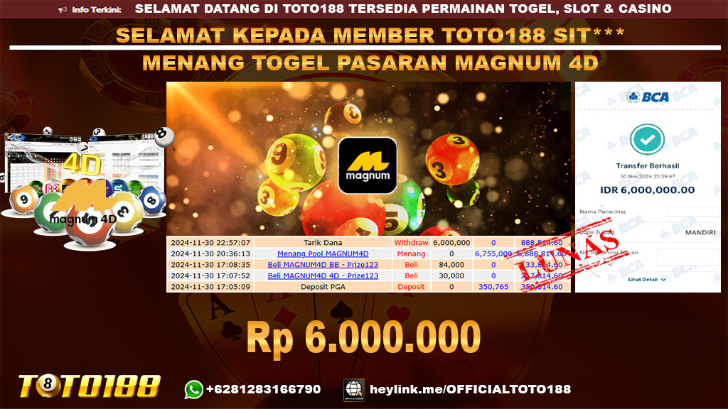 Bukti JP Kemenangan TOGEL PASARAN MAGNUM 4D 30 NOV 24