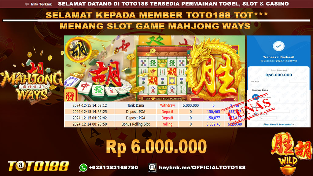Bukti JP Kemenangan SLOT GAME MAHJONG WAYS 15 DES 24