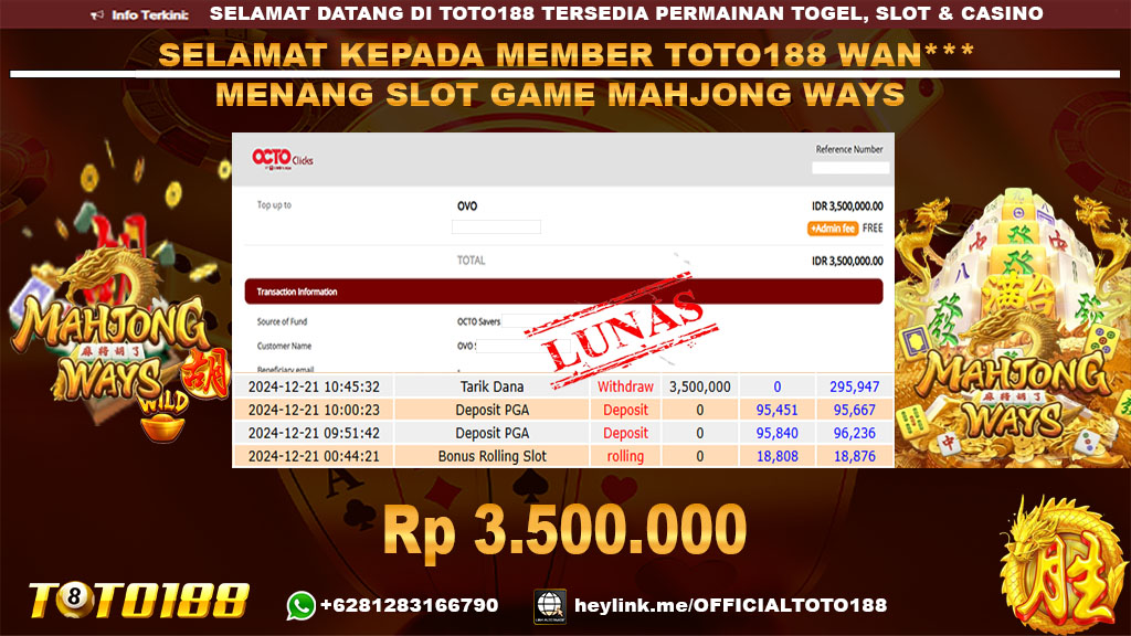 Bukti JP Kemenangan SLOT GAME MAHJONG WAYS 21 DES 24