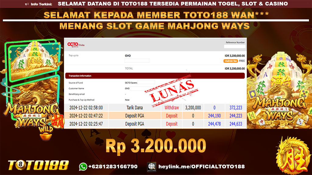 Bukti JP Kemenangan SLOT GAME MAHJONG WAYS 22 DES 24