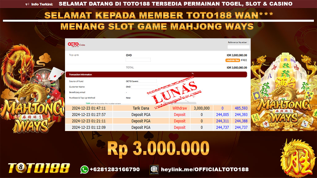 Bukti JP Kemenangan SLOT GAME MAHJONG WAYS 23 DES 24
